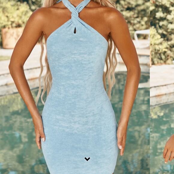 Neena Swim Oh Polly Blue Batch A NS0017 Twist front Halter Terry Cover Up S NWT - Picture 7 of 7